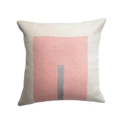 Modern Daphne Square Silver Hand Embroidered Geometric Wool Throw Pillow Cover