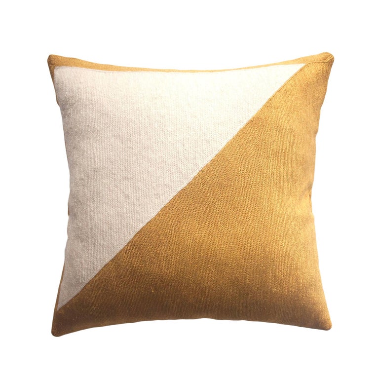 Modern Nicole Gold Hand Embroidered Geometric and Metallic Throw Pillow Cover For Sale at 1stdibs