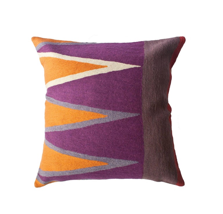 Bar Tarek Hand Embroidered Modern Geometric Throw Pillow Cover For Sale at 1stdibs