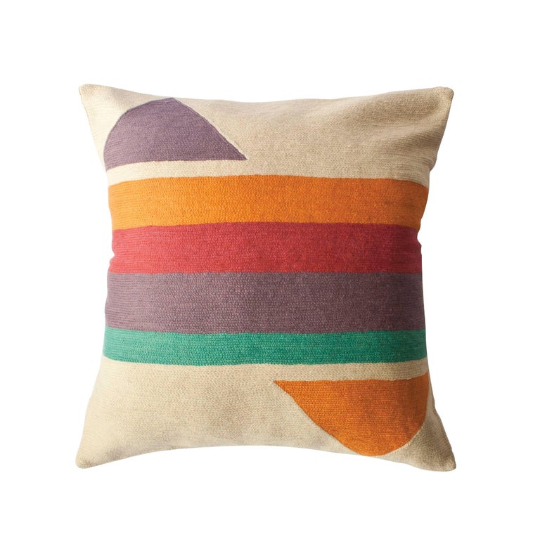 Bar Technicolor Hand Embroidered Retro Modern Throw Pillow Cover For Sale at 1stdibs