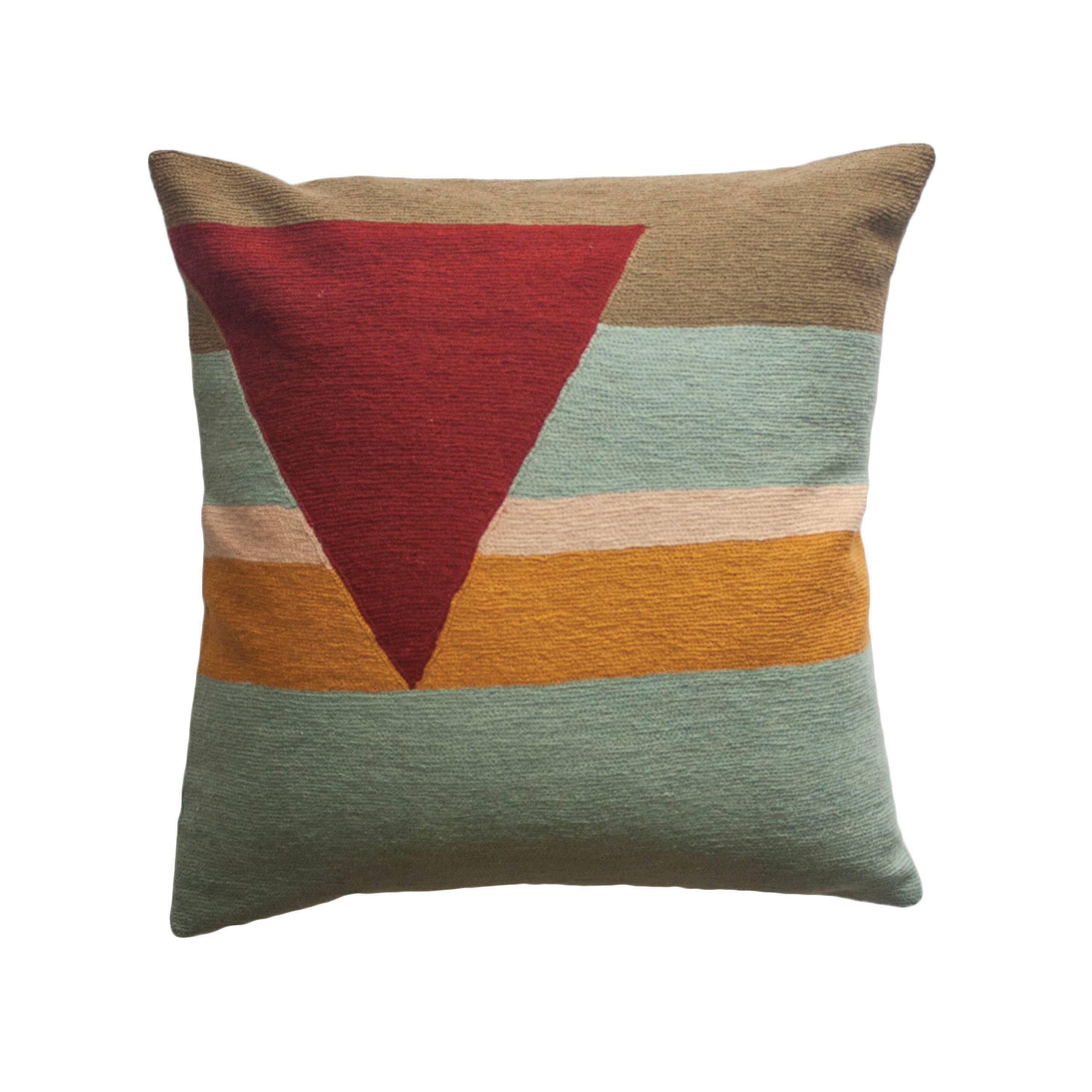 Retro Modern Renzo Stripes Hand Embroidered Geometric Throw Pillow Cover