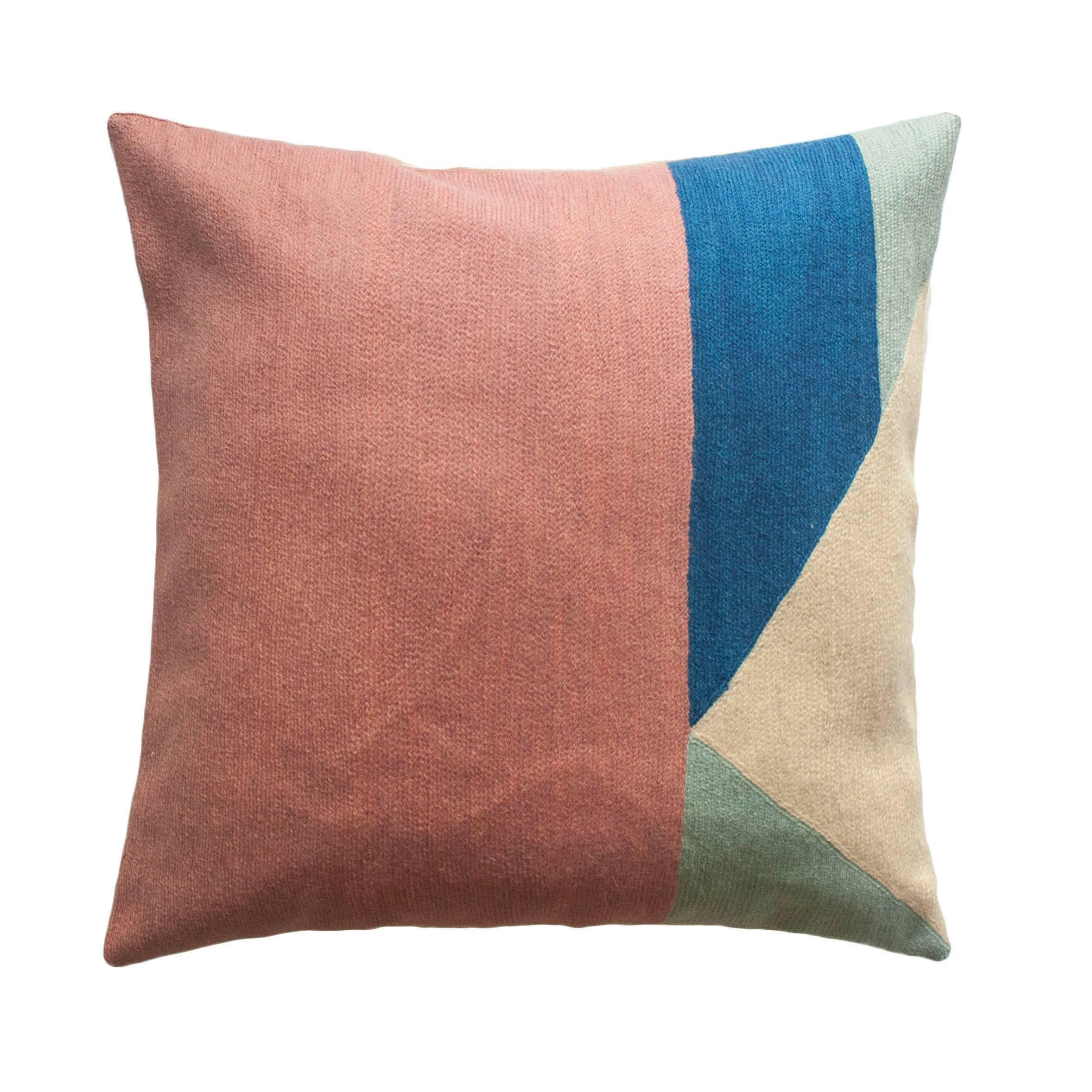 Modern Renzo Pastel Hand Embroidered Geometric Throw Pillow Cover