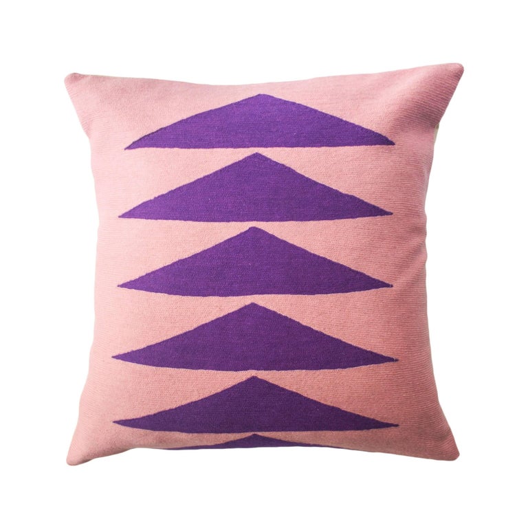 Tropical Palm Springs Purple Hand Embroidered Modern Throw Pillow Cover For Sale at 1stdibs