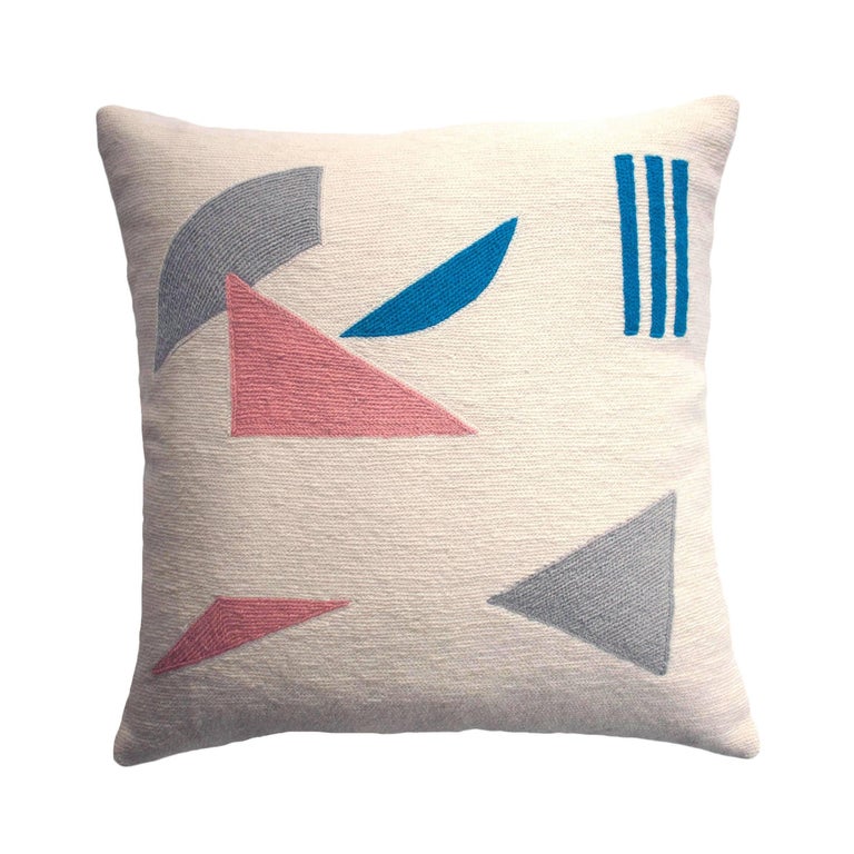 Whitney Pieces Modern Hand Embroidered Geometric Throw Pillow Cover For Sale at 1stdibs