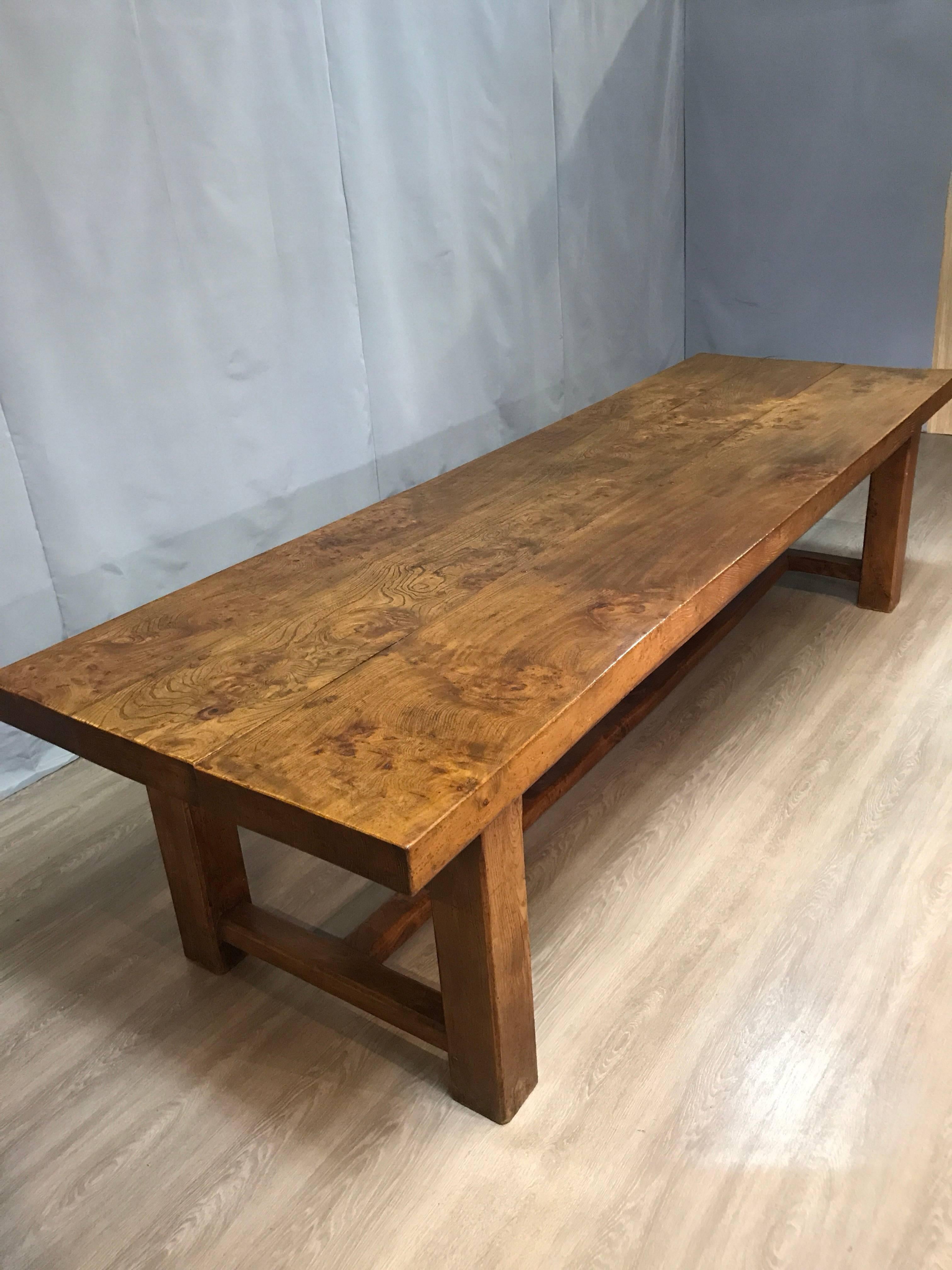 Hand-Crafted Late 19th Century Exceptionally Large Elm French Farmhouse Table