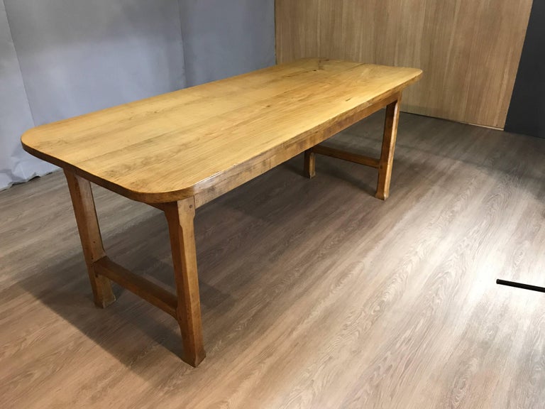 Antique Applewood Farmhouse Table with Centre Stretcher, circa 1840 at