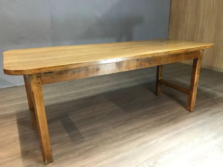 Antique Applewood Farmhouse Table with Centre Stretcher, circa 1840 at