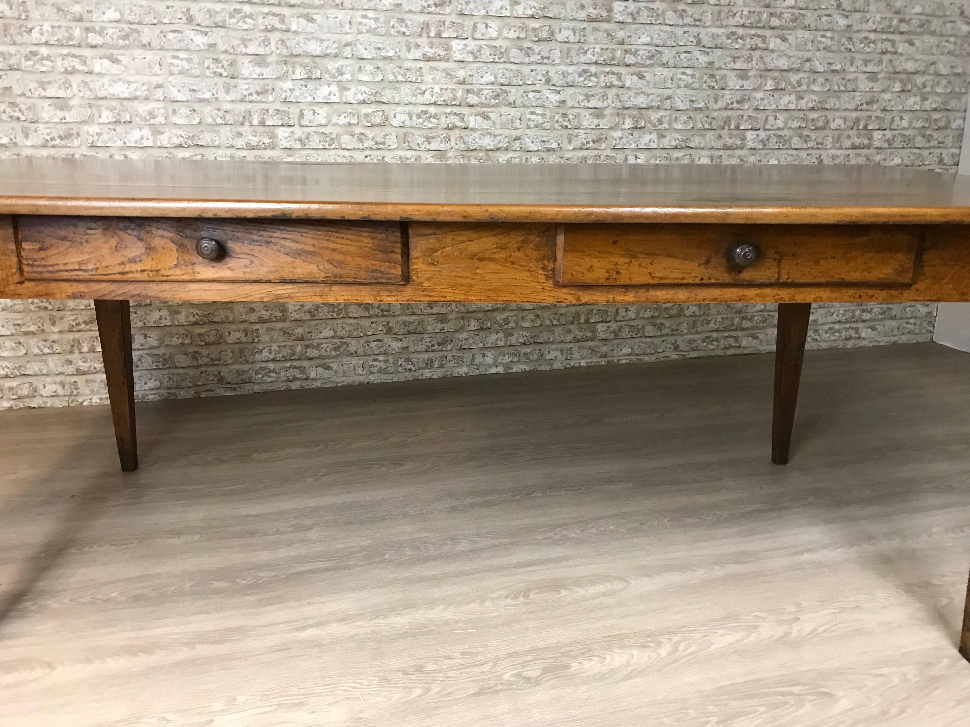 French Provincial Exceptionally Wide French Cherry Antique Table with Two Drawers