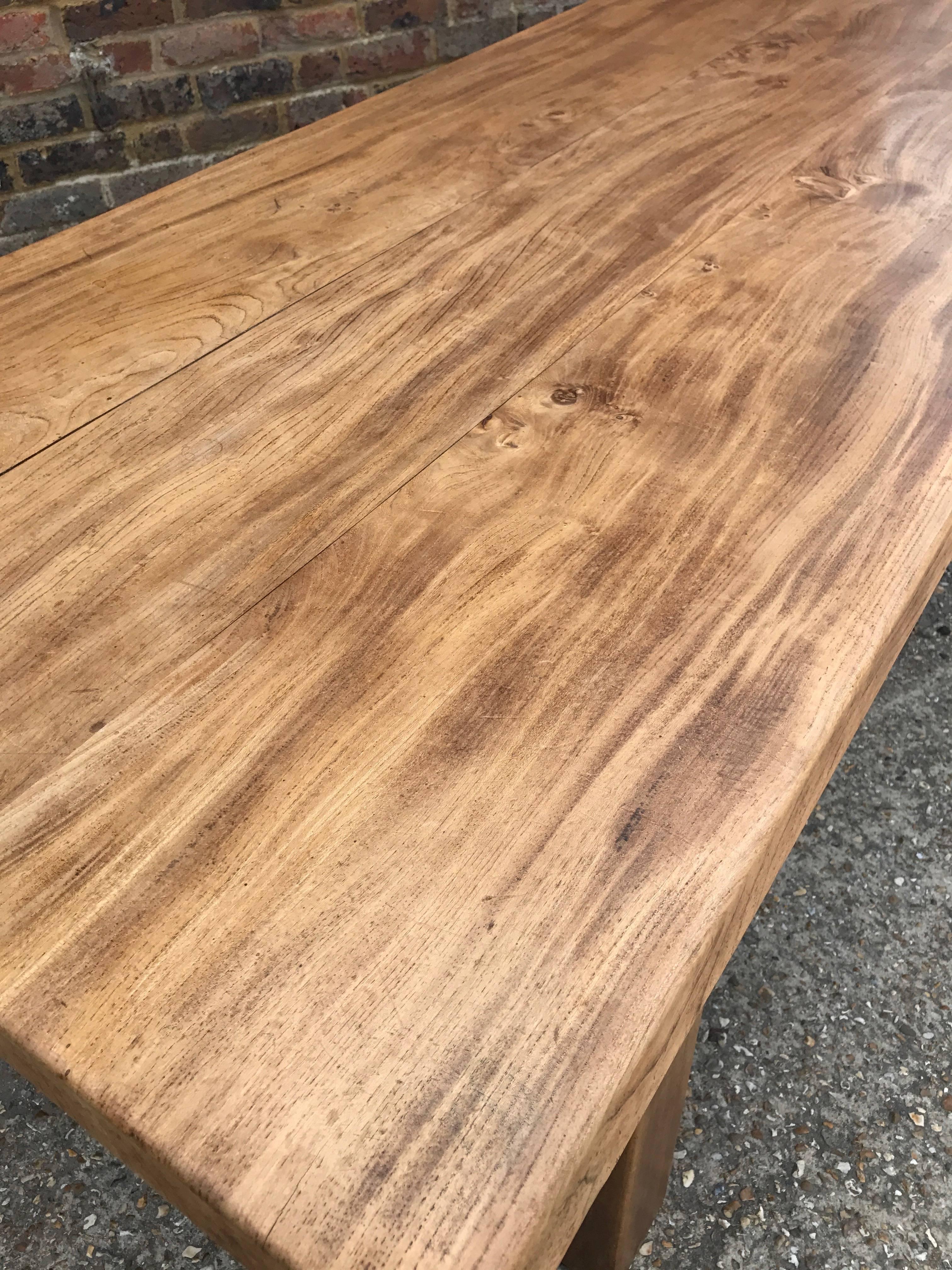 Hand-Crafted Late 19th Century Three Plank Elm French Farmhouse Table