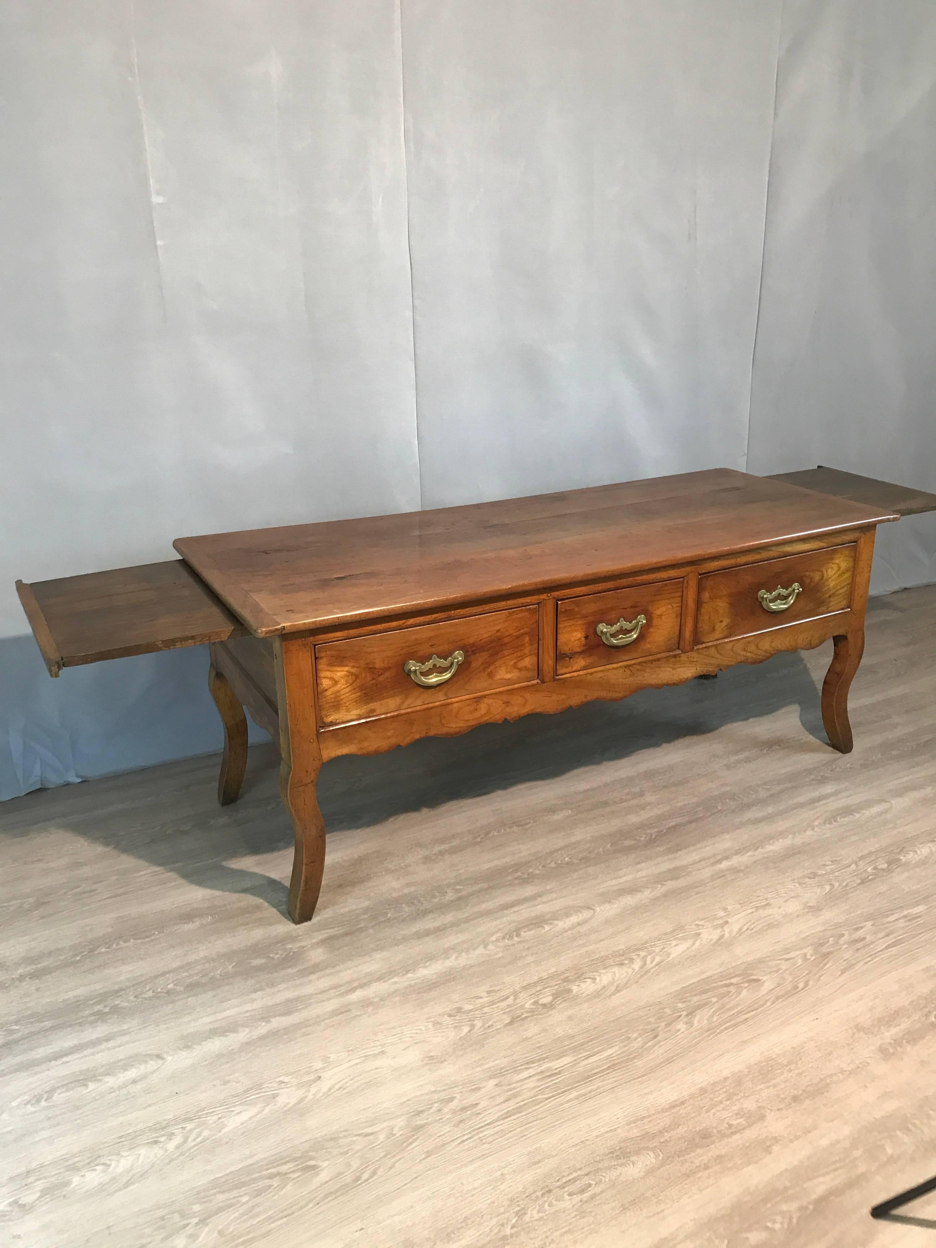 French Provincial 18th Century Three-Drawer Antique Cherrywood Server For Sale