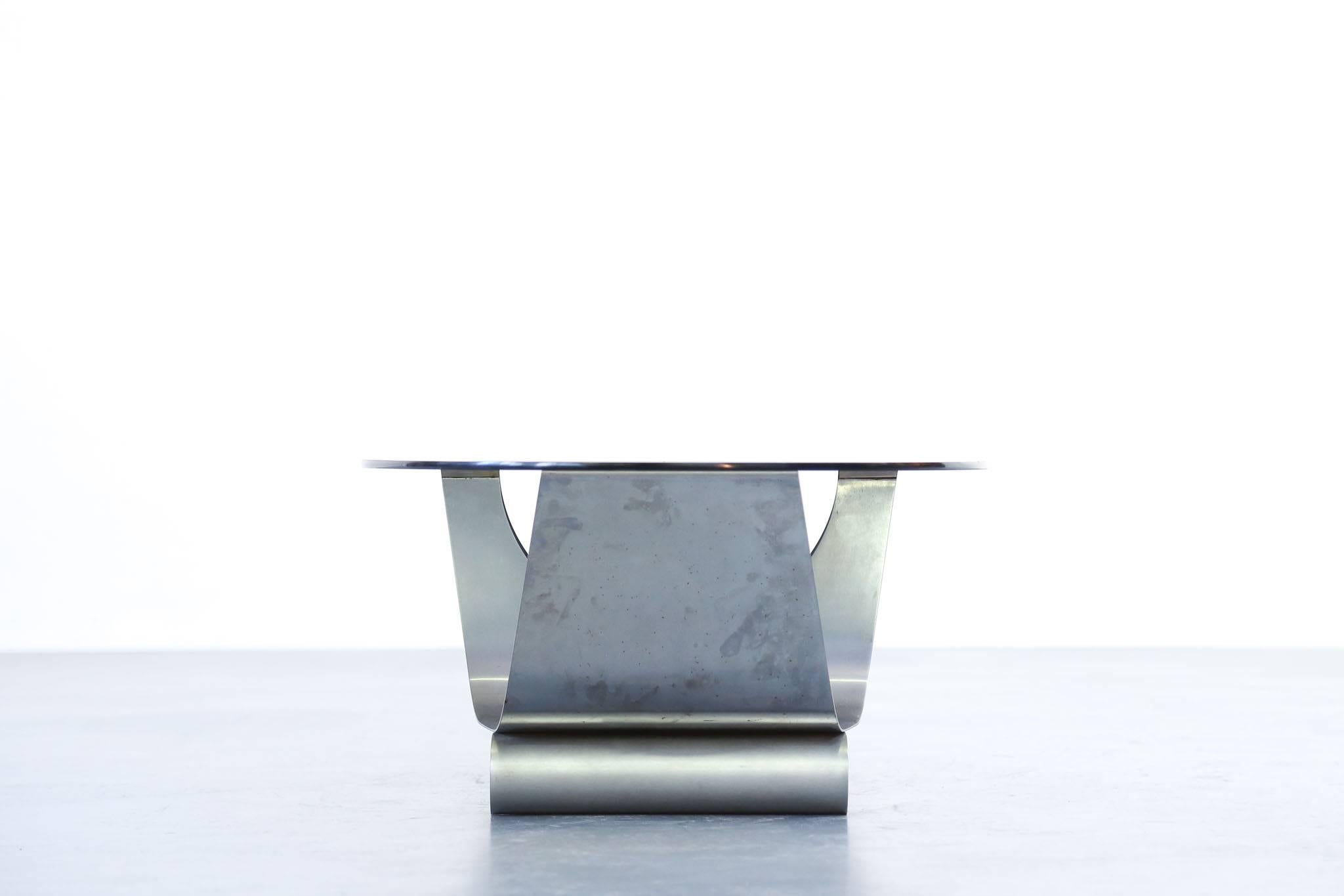 Coffee Table Francois Monnet for Kappa, 1970 Oval Glass and Steel 2