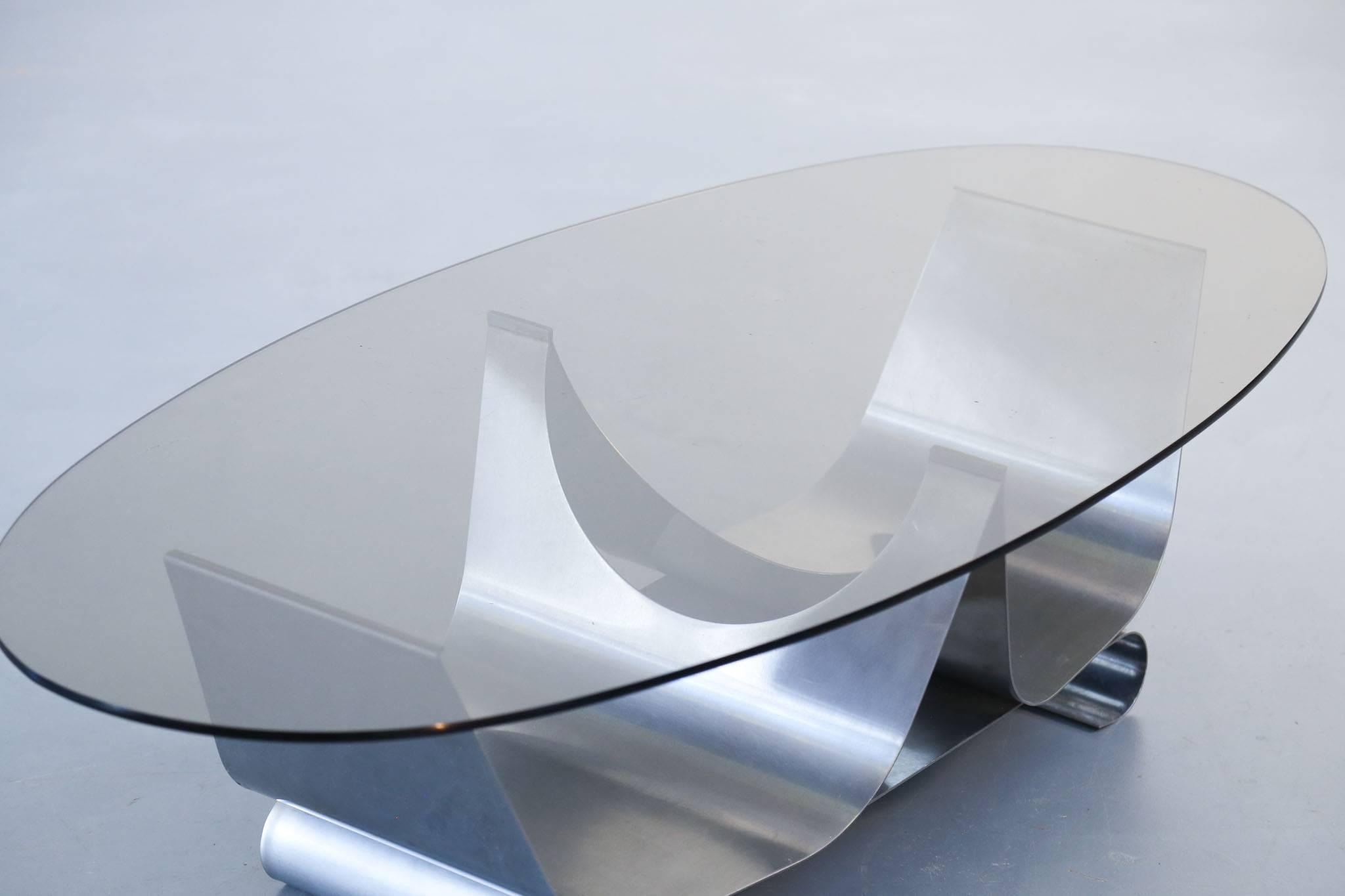 Late 20th Century Coffee Table Francois Monnet for Kappa, 1970 Oval Glass and Steel