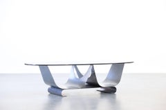 Coffee Table Francois Monnet for Kappa, 1970 Oval Glass and Steel