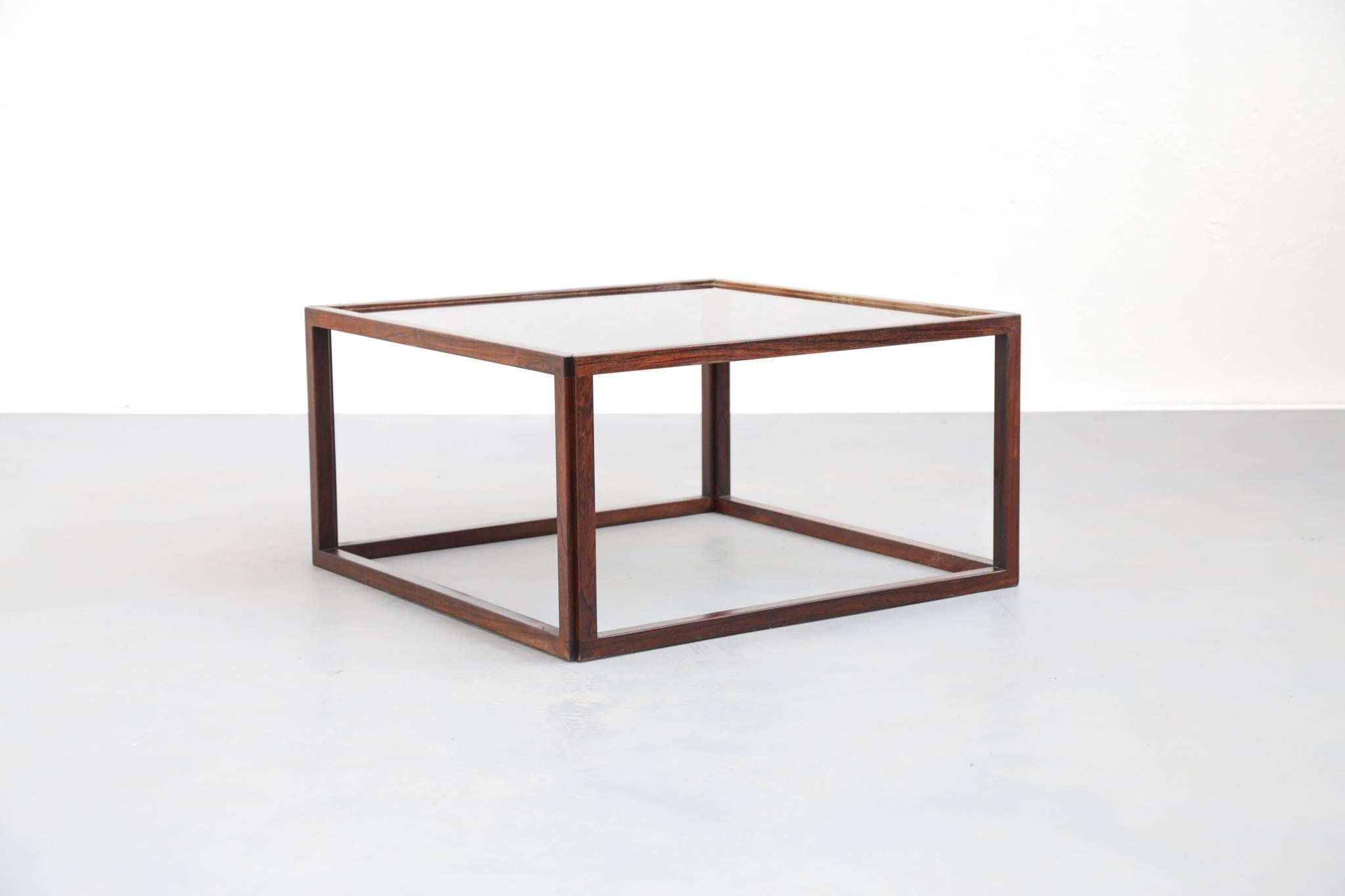 Scandinavian Coffee Table Rosewood and Glass In Excellent Condition In Lyon, FR