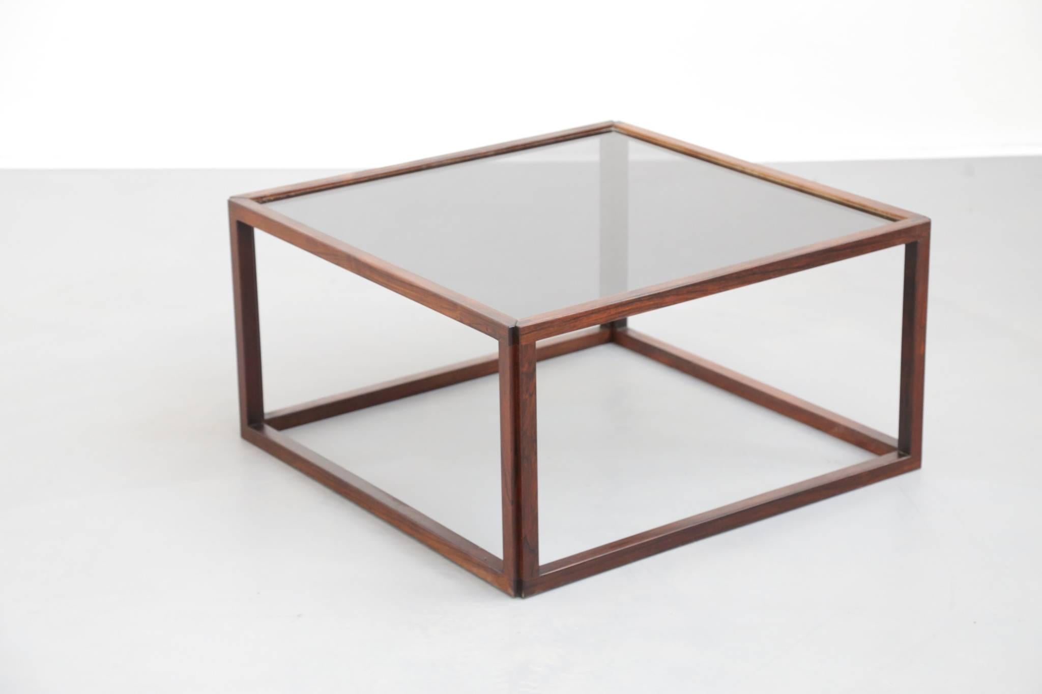 French Scandinavian Coffee Table Rosewood and Glass
