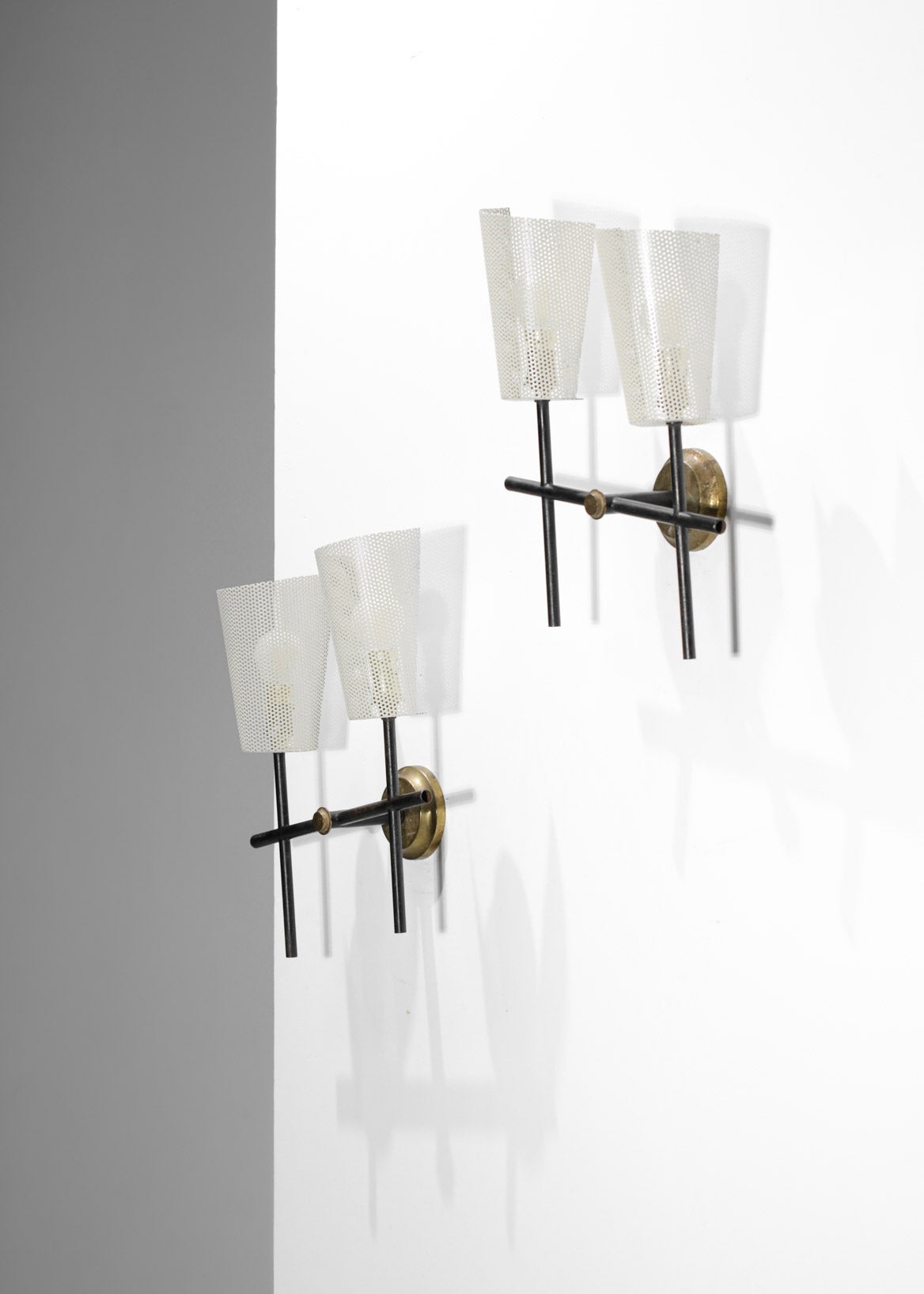 Pair of French Wall Lights in the Taste of Mathieu Matégot in Perforated Metal