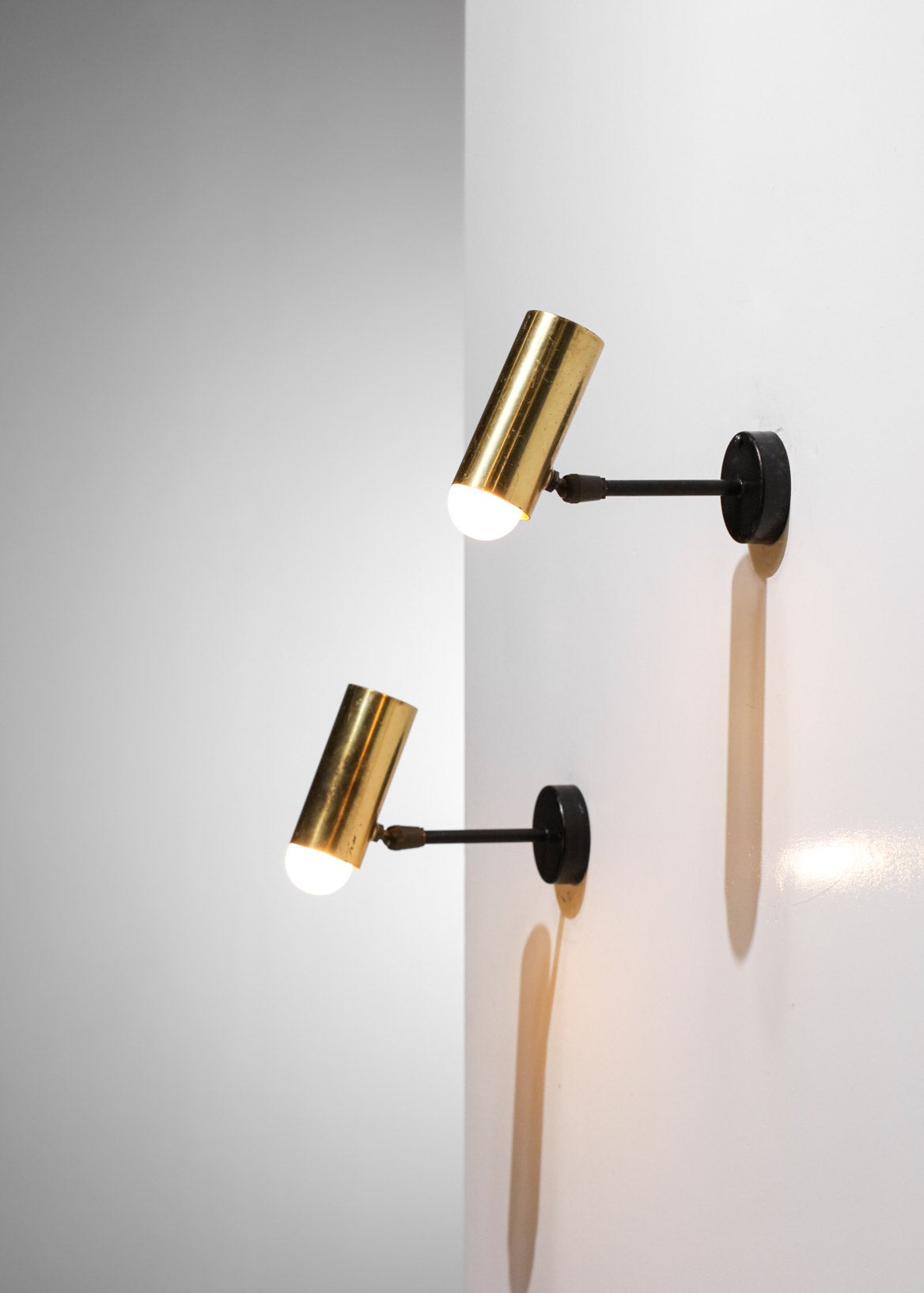 Pair of Sconces Style Jean Rene Caillette Solid Brass Tube 50s For Sale