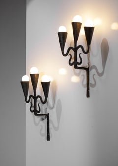 Pair of Wrought Iron Sconces Brutalist Style Vintage