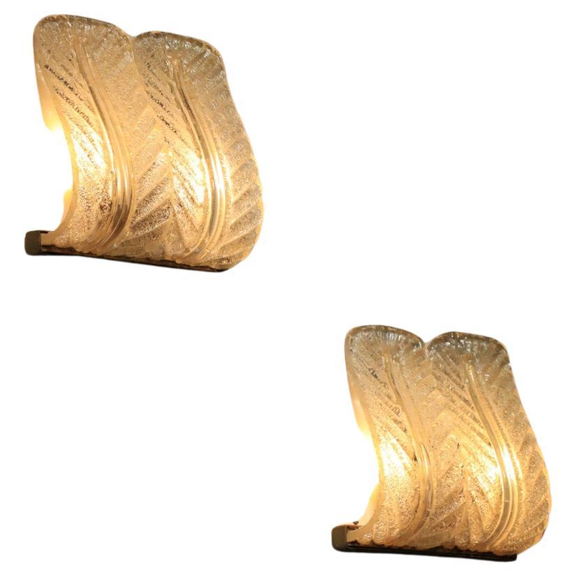 Pair of italian wall lights attributed to Barovier and Toso in murano glass