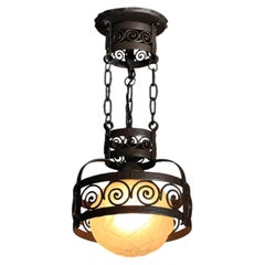 Small 1930s German-style lantern chandelier with glass globe
