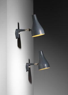 Set of three Swedish Asea blue-grey spotlight wall lamps, 1960s