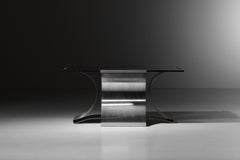 Steel and glass coffee table by François Monnet, 1970s, France - H603