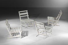 Set of white-painted solid wood low armchairs, 1960s – K133