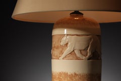 René Meynial ceramic lamp with beige panther motif