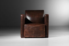 1930s modernist leather low-profile armchair (Adnet style) - J735