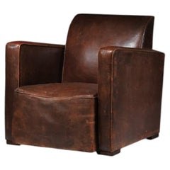 1930s modernist leather low-profile armchair (Adnet style) - J735