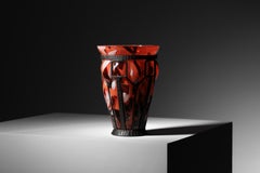Vaso in vetro Art Déco con montatura in ferro battuto (attribuito a Daum) - K079
