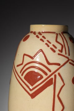 Ceramic vase signed Forah, Art Deco geometric pattern – K146
