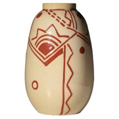 Ceramic vase signed Forah, Art Deco geometric pattern – K146