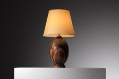 Signed carved wood Art Deco lamp, Paul Follot style -J209