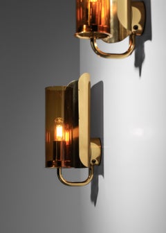 6 Hans Agne Jakobsson sconces with glass and brass reflectors - I055