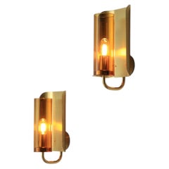 6 Hans Agne Jakobsson sconces with glass and brass reflectors - I055