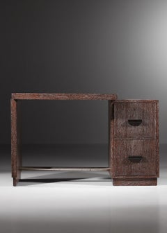 Bureau moderniste en chêne cérusé, signé Francisque Chaleyssin, 1940 – H263