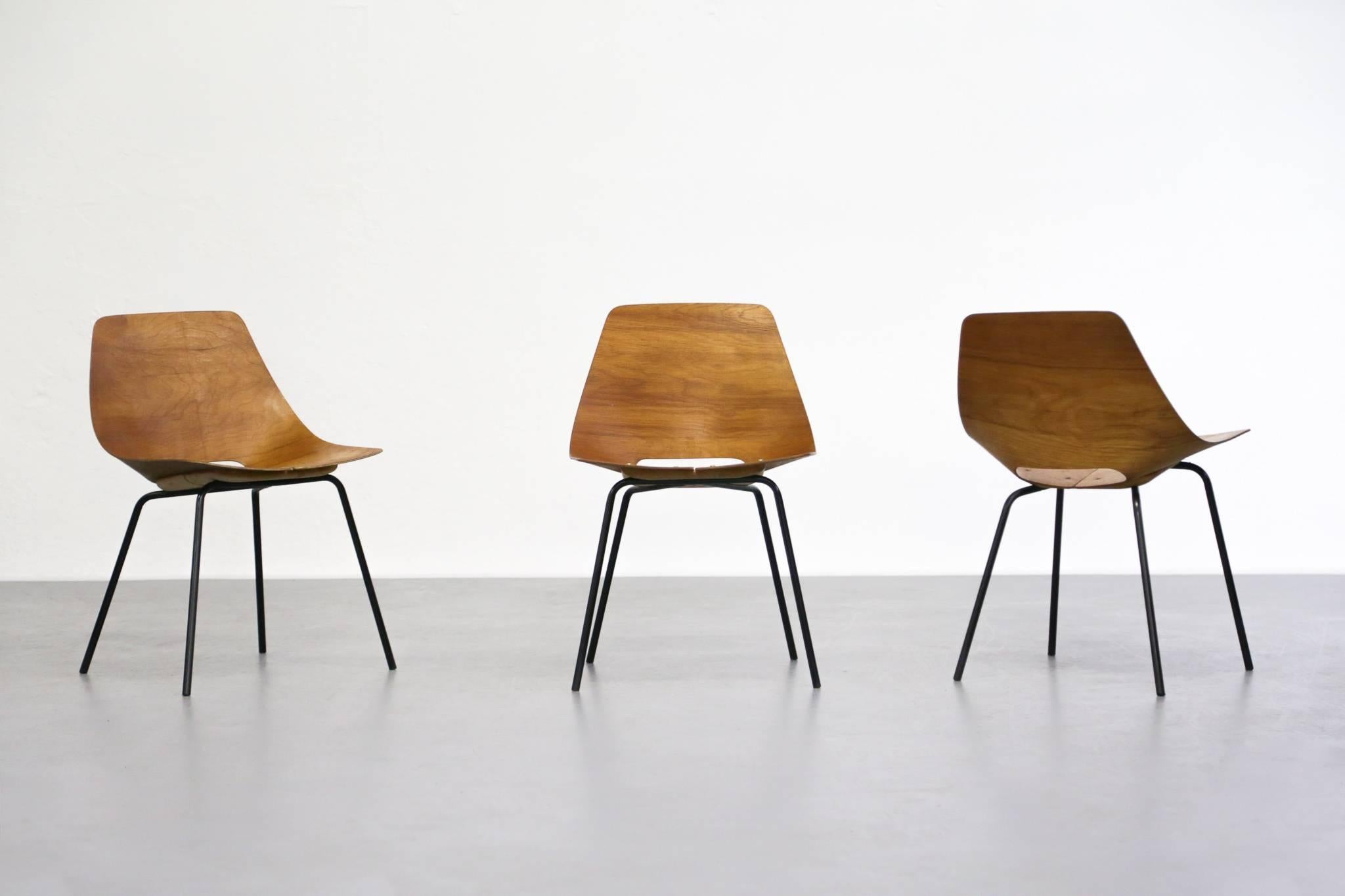 Iron Set of Nine French Chair Pierre Guariche Model Tonneau for Steiner Design