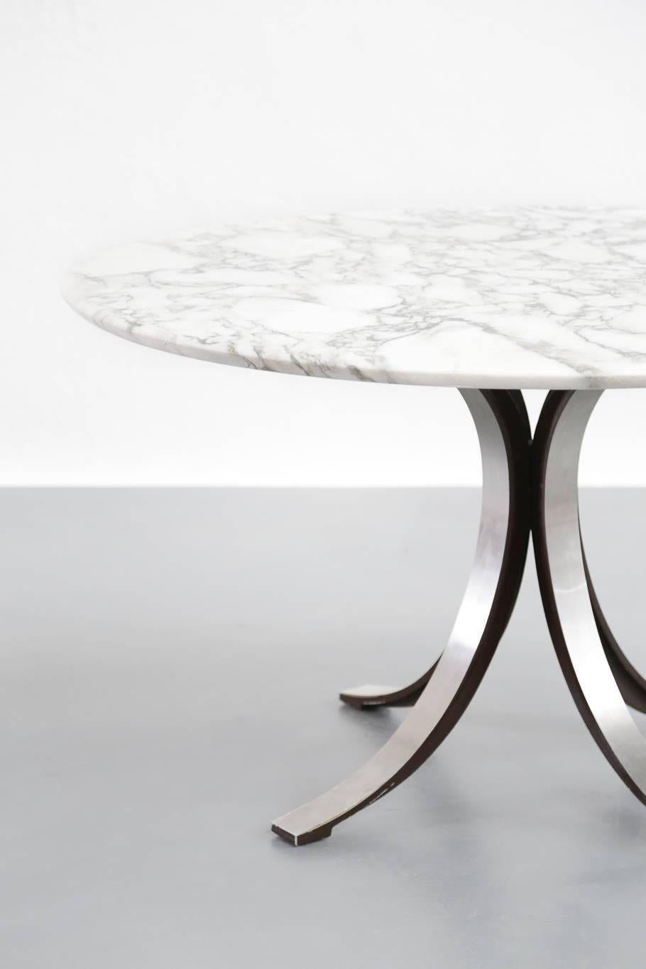 Steel Dining Table by Osvaldo Borsani Carrare Marble Itaian Design Vintage Techno
