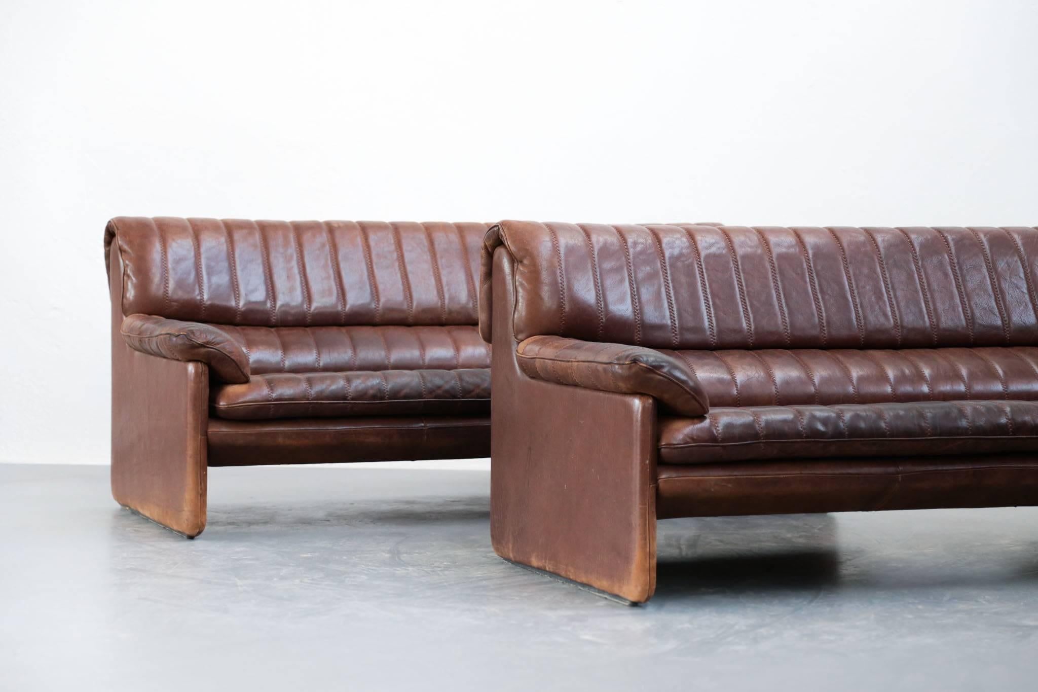 Pair of sofa from Sede model DS 85 in leather. Design 1970, more published today. Sofa of very high quality and beautiful patina on the leather.