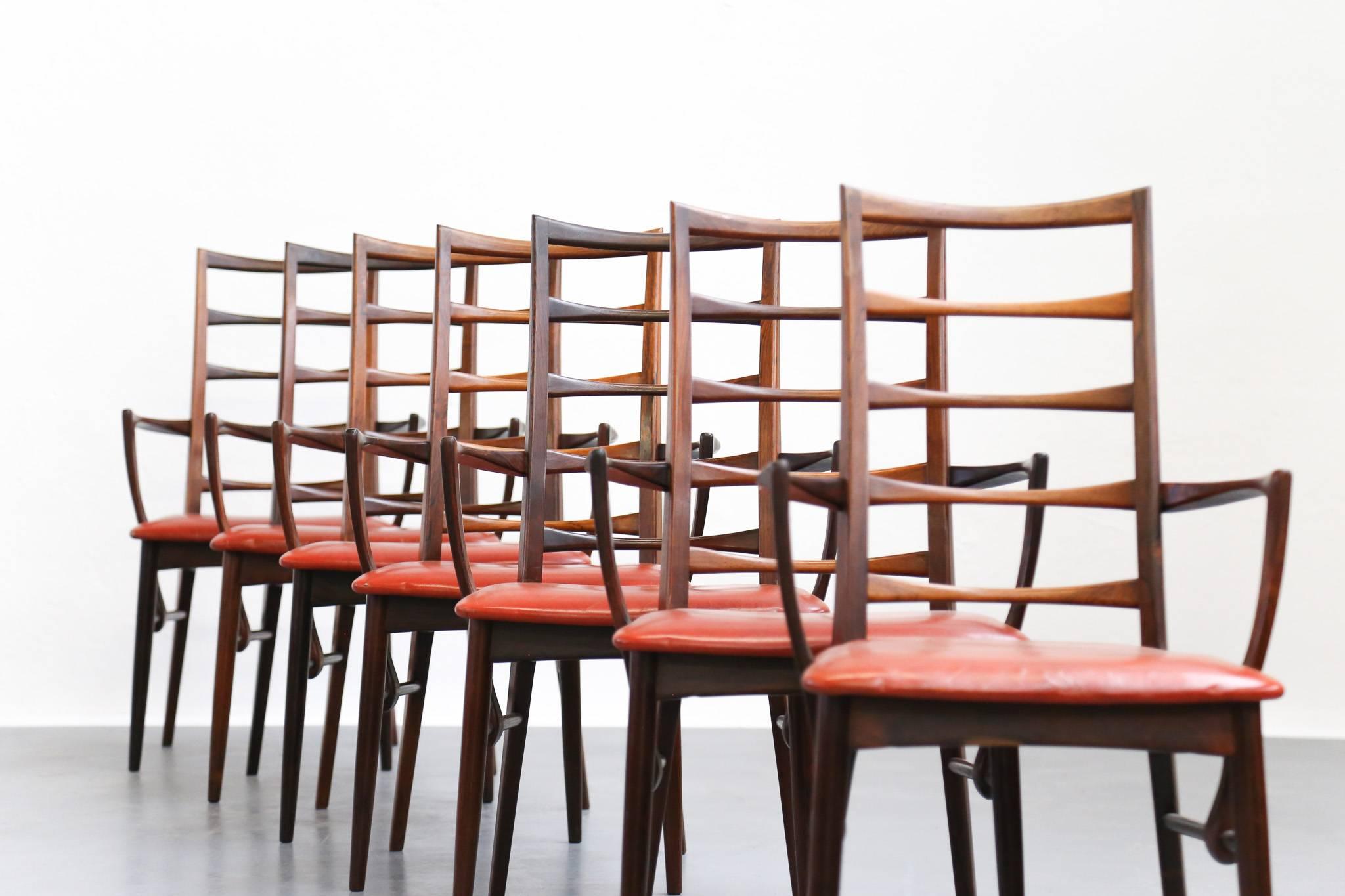 Danish Chairs Niels Kofoed Scandinavian Rosewood Dinning Armchairs Design In Good Condition For Sale In Lyon, FR