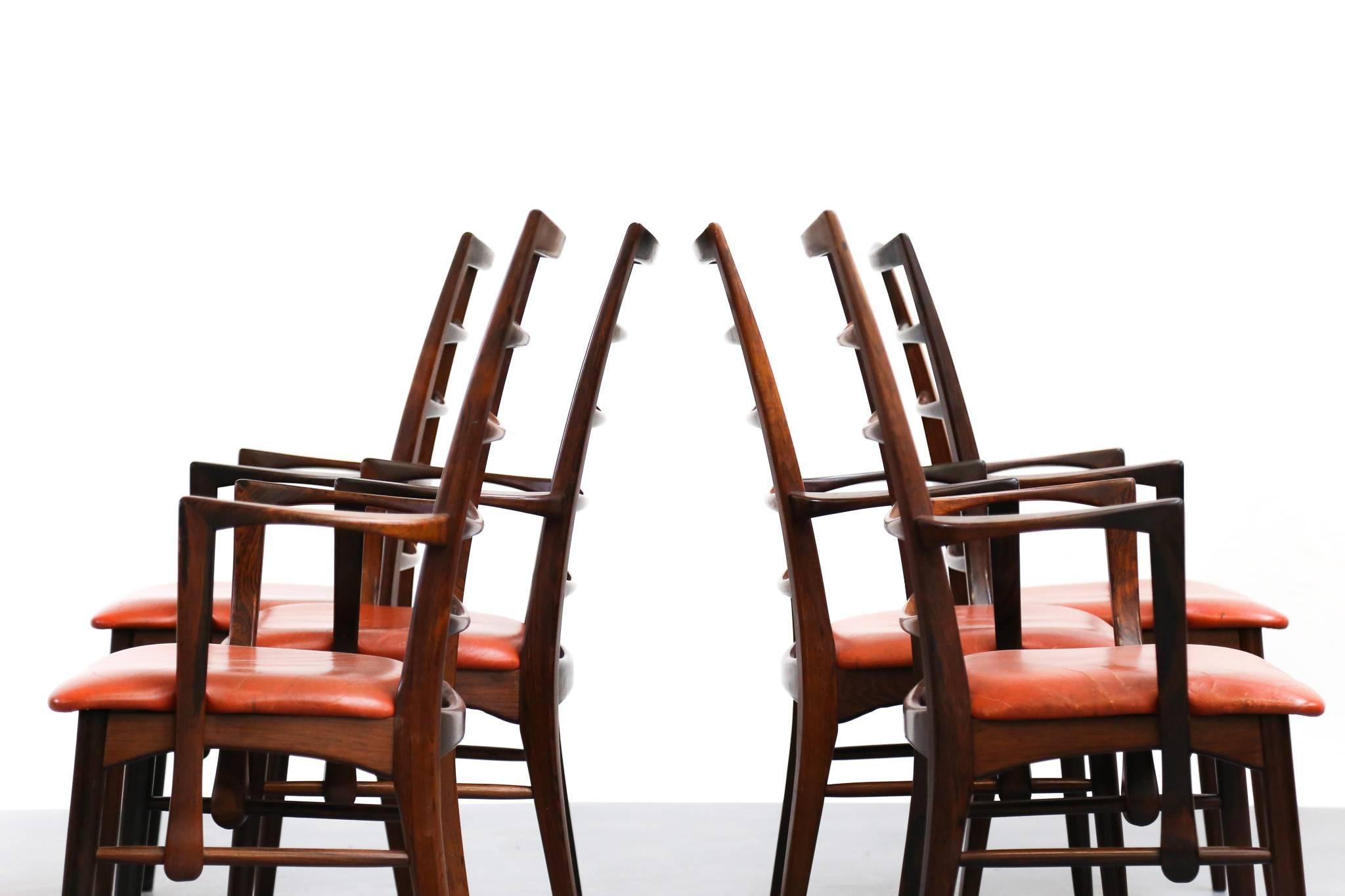 Mid-20th Century Danish Chairs Niels Kofoed Scandinavian Rosewood Dinning Armchairs Design For Sale