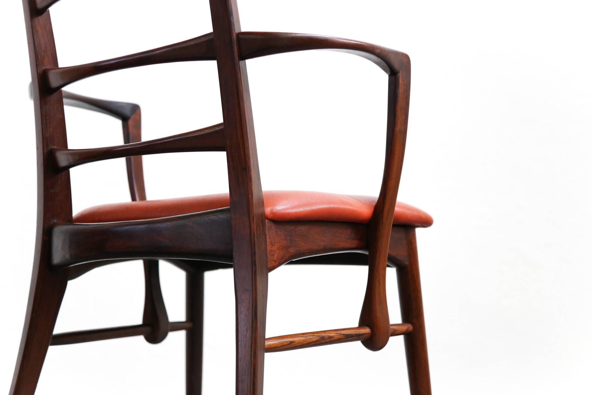 Leather Danish Chairs Niels Kofoed Scandinavian Rosewood Dinning Armchairs Design For Sale
