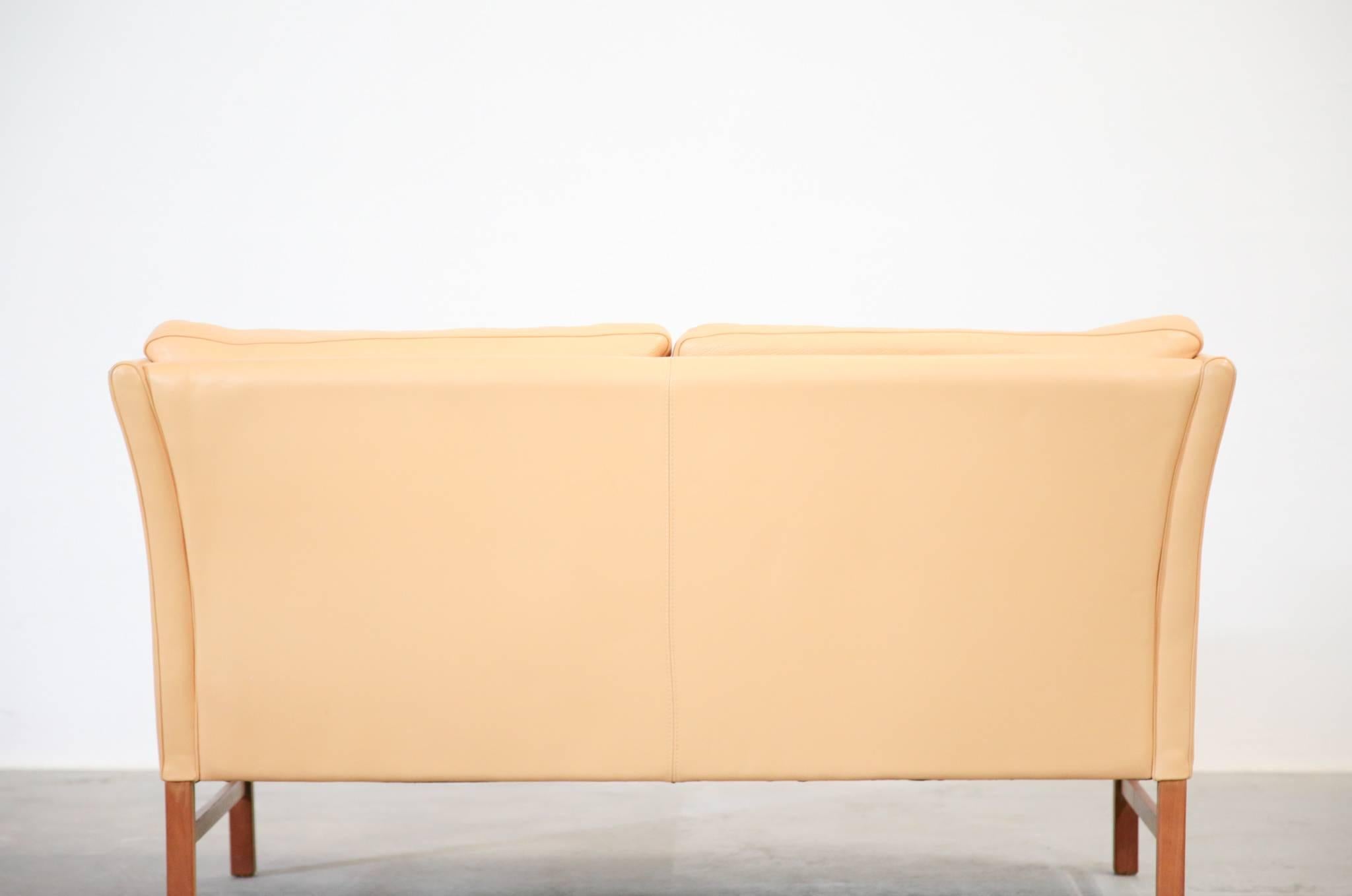 Leather Danish Sofa Beige Two-Seat, 1970s
