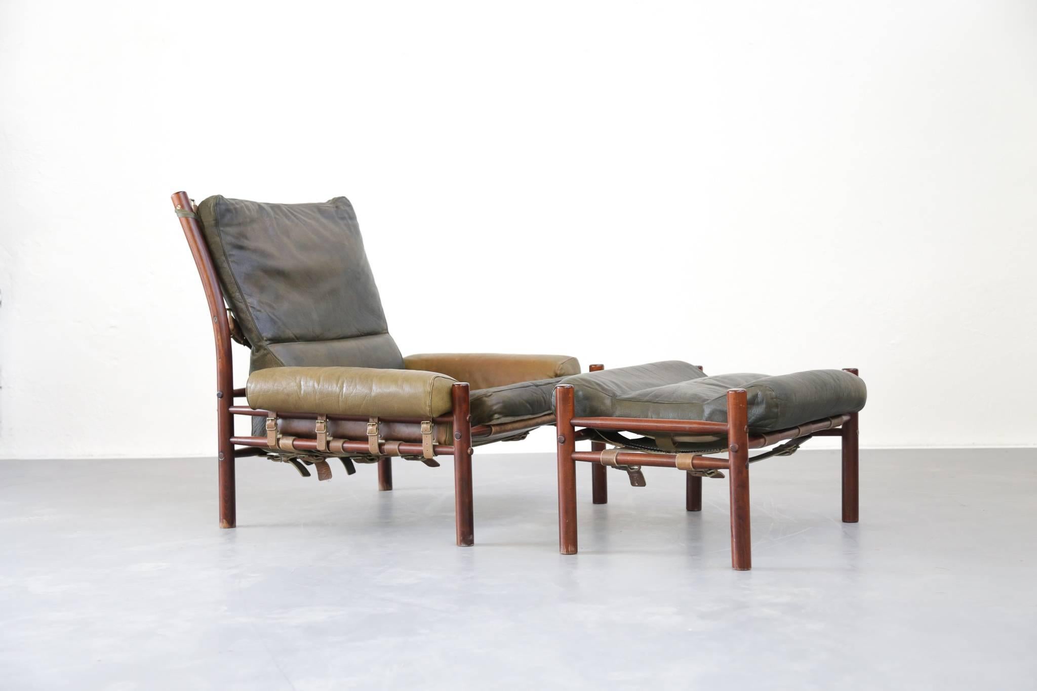 Scandinavian Modern Arne Norell Easy Chair and Ottoman Model Inca 1960s, Sweden, Danish