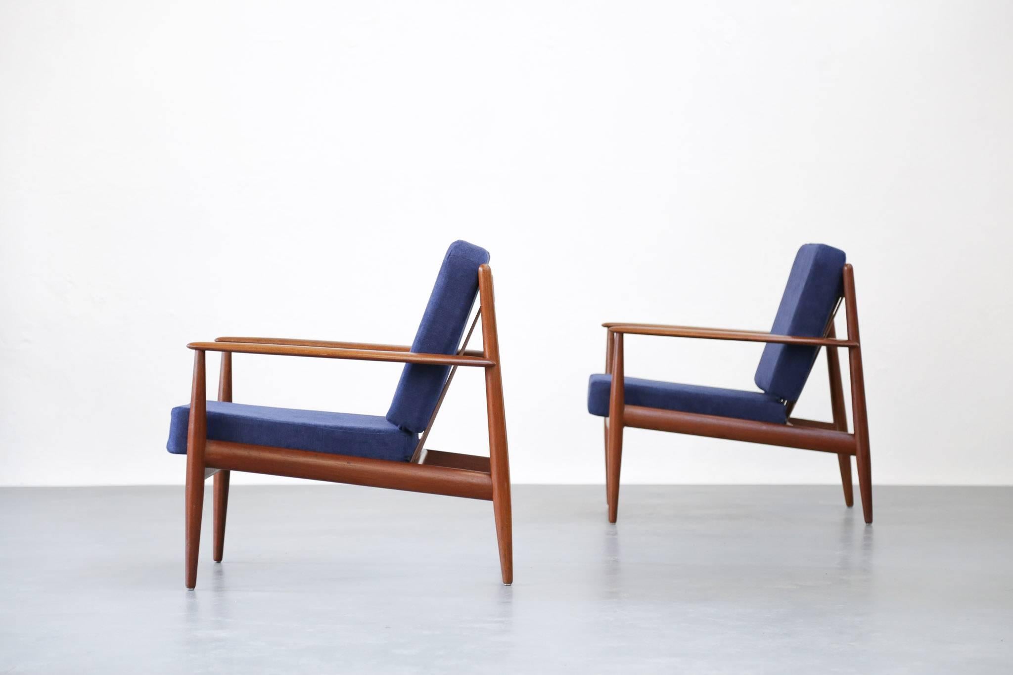 Fabric Pair of Lounge Chairs Grete Jalk Danish Teak