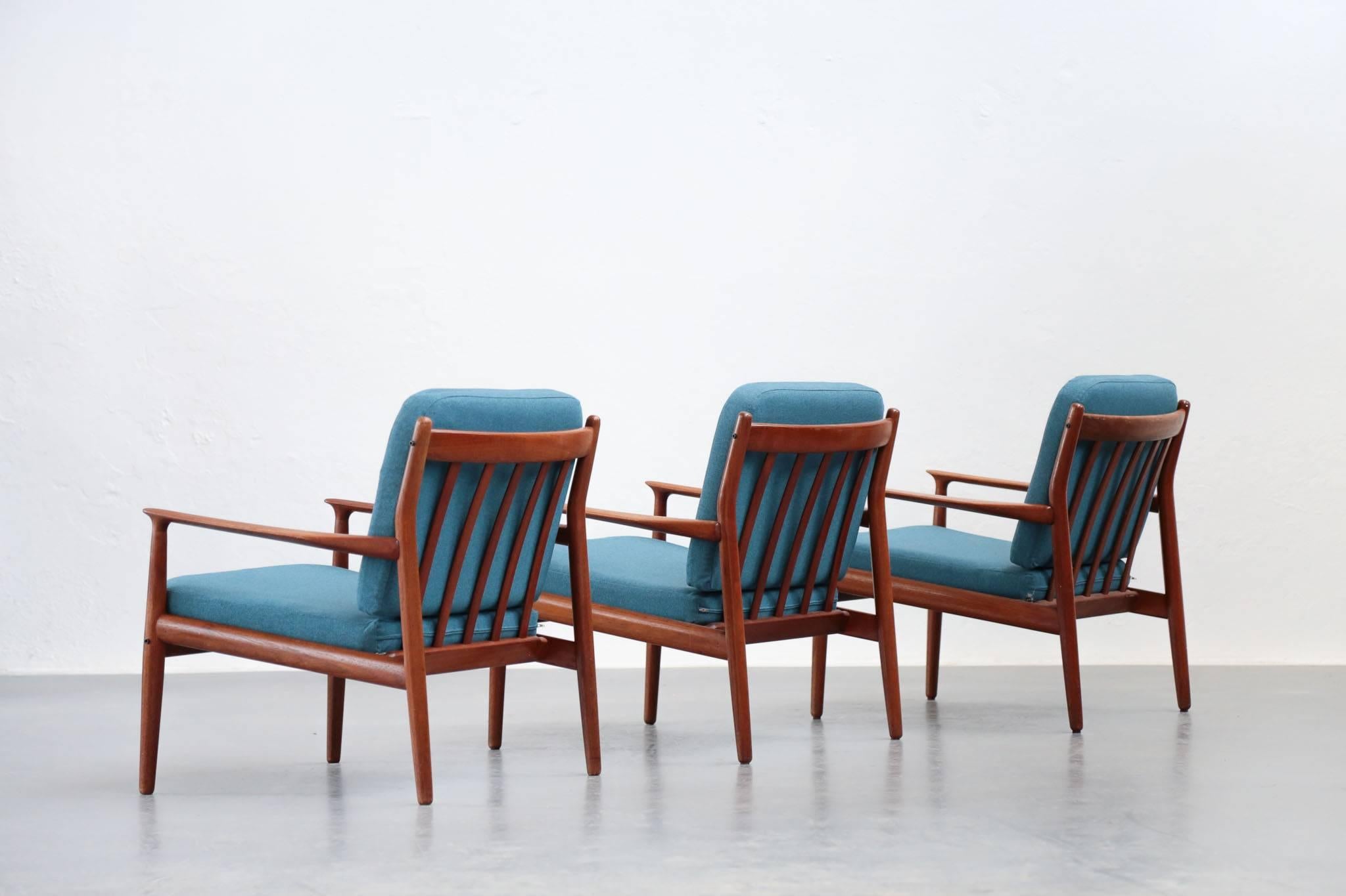 Three-Lounge Chair by Grete Jalk Reupholstered Scandinavian In Excellent Condition In Lyon, FR