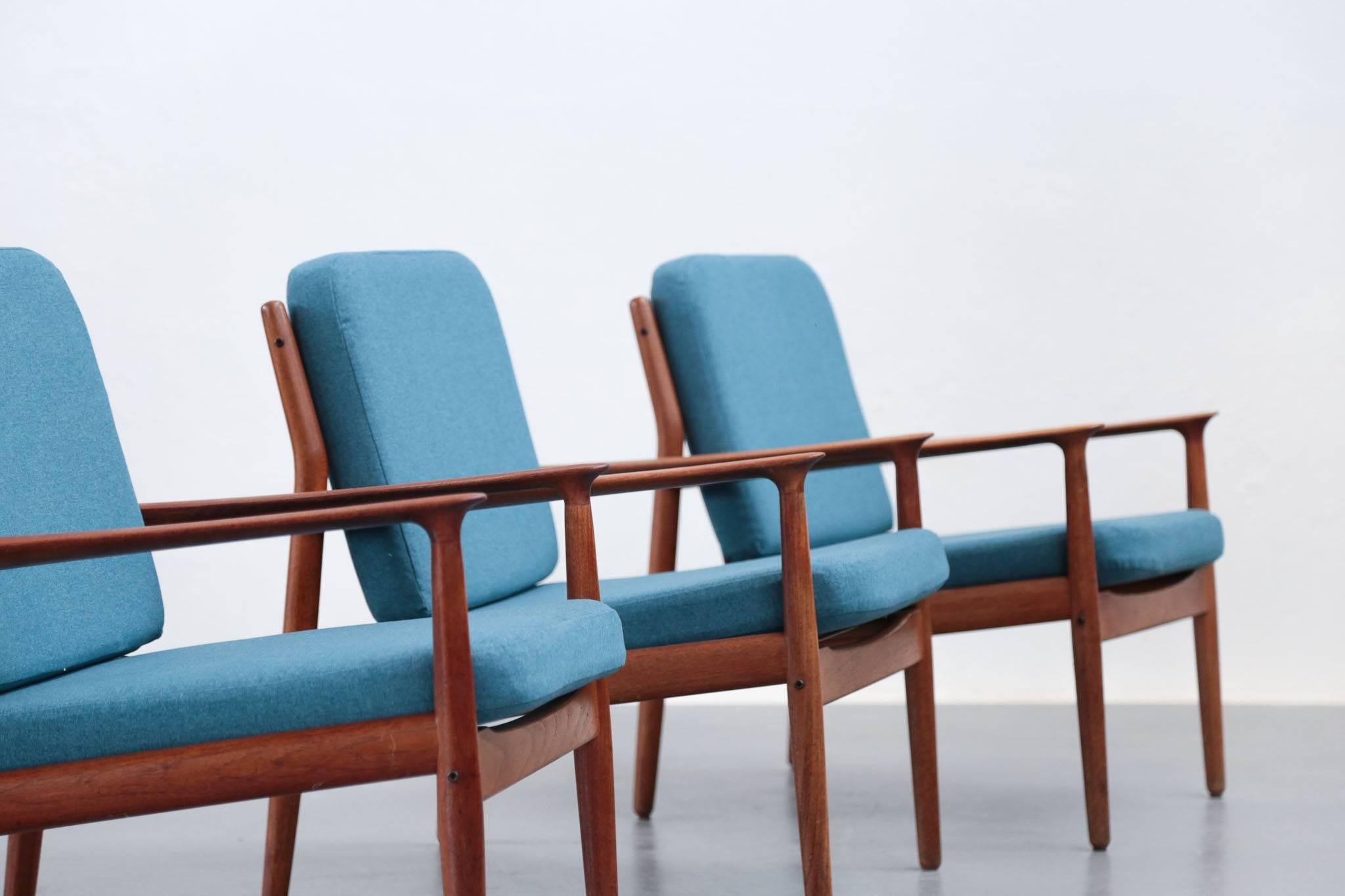 Scandinavian Modern Three-Lounge Chair by Grete Jalk Reupholstered Scandinavian