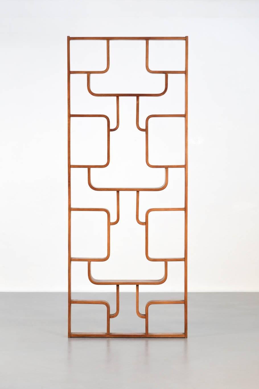 Czech Republic screen made by a cabinetmaker in oak, by Ludvík Volak for Drevopodnik Holesov
This room divider is a single piece with geometric design in plywood.

This piece makes a modern wall decoration besides being a screen.