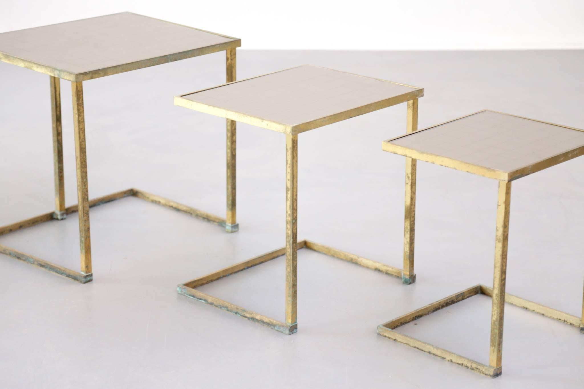 Nesting Brass Tables 1960s with Mirror on Top For Sale 1